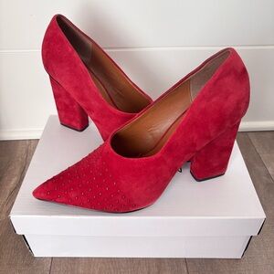 Halston Heritage Red Suede Laurel 4" Block Heels Size 10